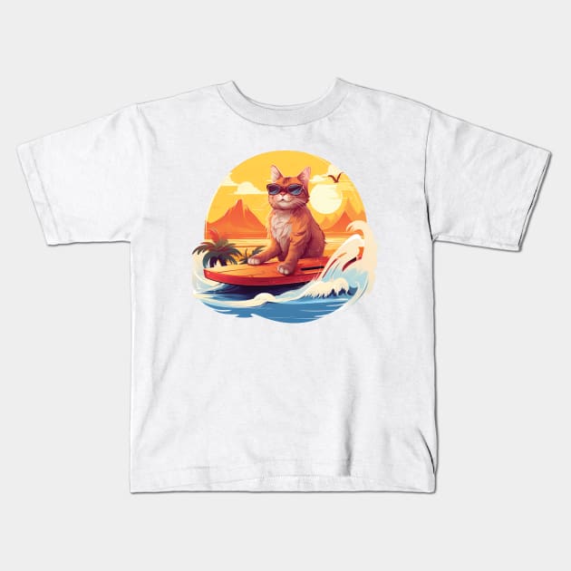 Summer Full Of Surfing - Cat Lovers Edition Kids T-Shirt by PaulJus